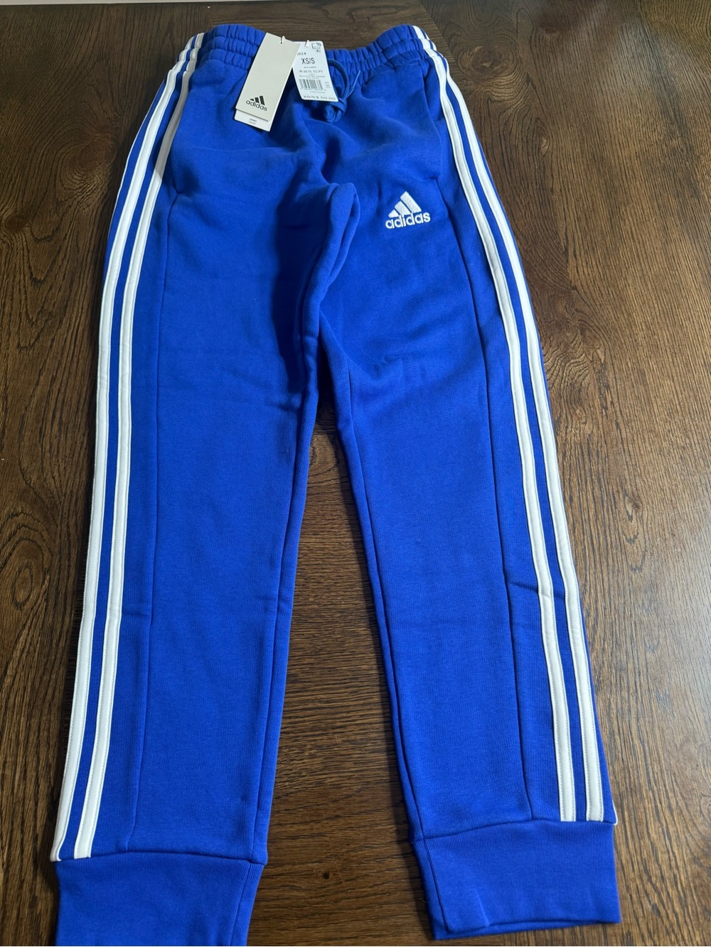 New Adidas Royal Blue Jogger Pants with White Side Stripes Men’s XS